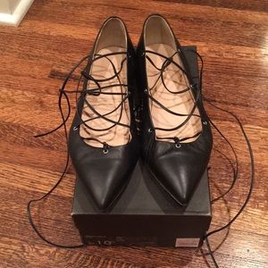 JCrew Black Leather Lace-Up Flats